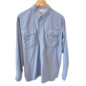 Columbia PFG Fishing Shirt Omni-Shade Button Up Long Sleeve Blue 2XL